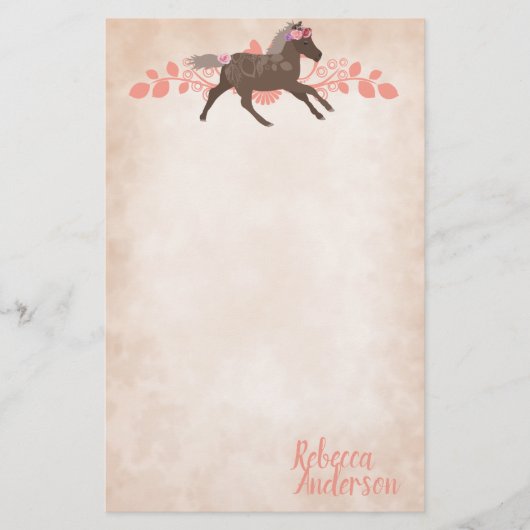 Roze, bruin Pony, gepersonaliseerd Briefpapier (Voorkant)
