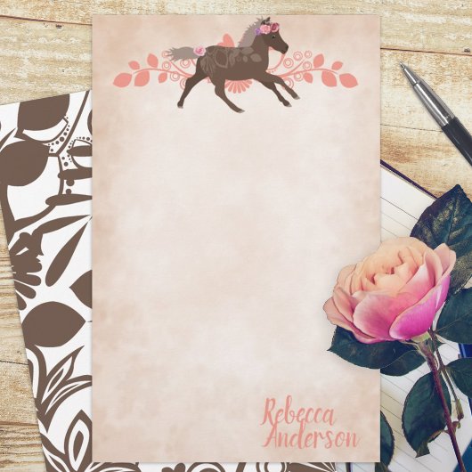 Roze, bruin Pony, gepersonaliseerd Briefpapier