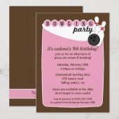 Roze/ Bruin Retro Bowling Alley Bowling Birthday Kaart (Voorkant / Achterkant)