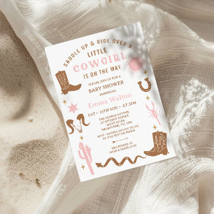 Roze Bruin Rodeo Cowgirl Baby shower Kaart