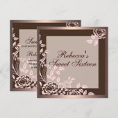 Roze & Bruin Roos Sweet 16 Verjaardagsuitnodiging Kaart (Voorkant / Achterkant)