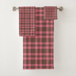 Roze bruin ruitjespatroon bad handdoek