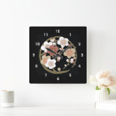 Roze bruin Sakura Japans Kimono Pattern Vierkante Klok (Huis)