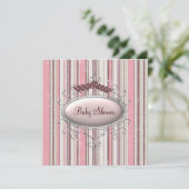 Roze Bruin Shabby Chic Baby Meisje Douche Kaart (Staand voorkant)