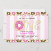 Roze Bruin Sprinkle Donuts EEN 1E verjaardagsfeest Kaart (Voorkant)