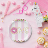 Roze Bruin Sprinkle Donuts EEN 1E verjaardagsfeest Papieren Bordje (Feest)