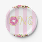 Roze Bruin Sprinkle Donuts EEN 1E verjaardagsfeest Papieren Bordje (Voorkant)