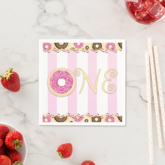 Roze Bruin Sprinkle Donuts EEN 1E verjaardagsfeest Servetten (Insitu)
