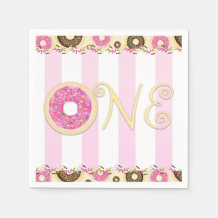 Roze Bruin Sprinkle Donuts EEN 1E verjaardagsfeest Servetten
