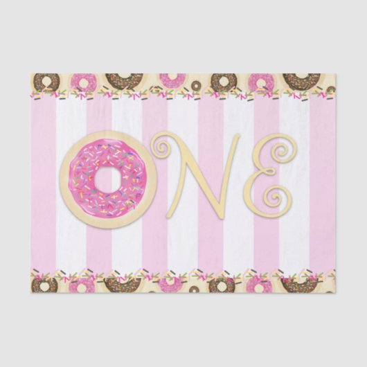 Roze Bruin Sprinkle Donuts EEN 1E verjaardagsfeest Tissuepapier (Voorkant)