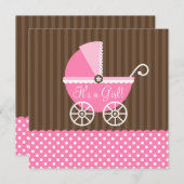Roze bruin Stip meisje Baby shower Kaart (Voorkant / Achterkant)