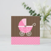 Roze bruin Stip meisje Baby shower Kaart (Staand voorkant)