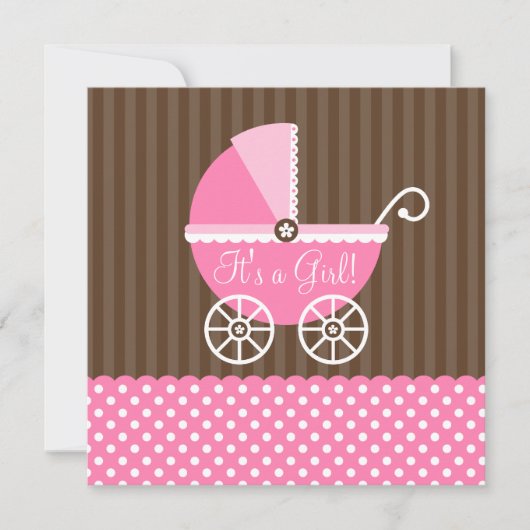 Roze bruin Stip meisje Baby shower Kaart (Voorkant)