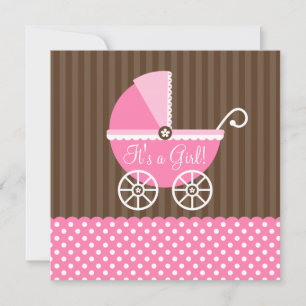 Roze bruin Stip meisje Baby shower Kaart