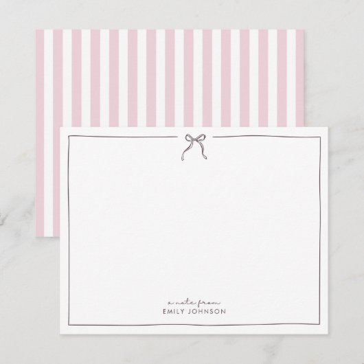 Roze, bruin & strepen Een noot van Flat Note Kaart (Voorkant / Achterkant)