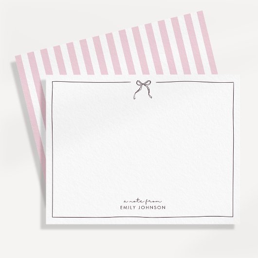 Roze, bruin & strepen Een noot van Flat Note Kaart