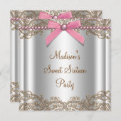 Roze Bruin Sweet 16 Verjaardagsfeest Kaart (Voorkant / Achterkant)