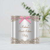 Roze Bruin Sweet 16 Verjaardagsfeest Kaart (Staand voorkant)