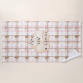 Roze Bruin Witte Plaid Strepen Blad Strandlaken (Voorkant)
