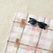 Roze Bruin Witte Plaid Strepen Blad Strandlaken (In situ)