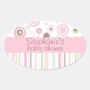 Roze Bruin Zoet Meisje Polka Dot Baby shower Ovale Sticker