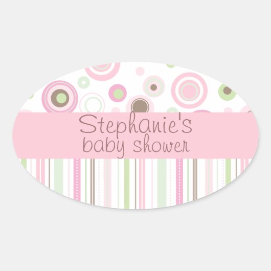 Roze Bruin Zoet Meisje Polka Dot Baby shower Ovale Sticker (Voorkant)