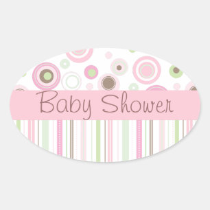 Roze Bruin Zoet Meisje Polka Dot Baby shower Ovale Sticker