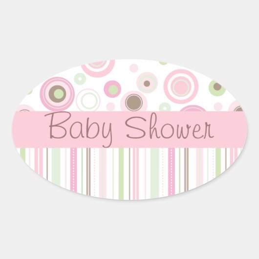 Roze Bruin Zoet Meisje Polka Dot Baby shower Ovale Sticker (Voorkant)