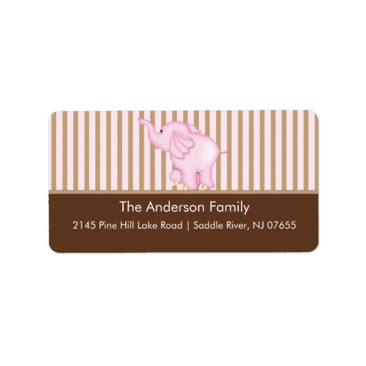 Roze & Bruin Zoete Baby Olifant Adreslabel Etiket (Voorkant)