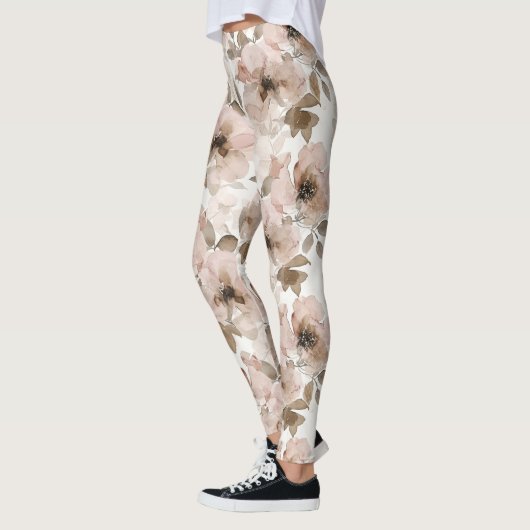 Roze bruin zuidwestelijk bloemmotief leggings (Links)