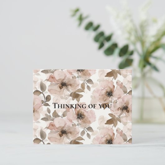 Roze Bruin Zuidwestelijke Bloemen Denken aan jou Briefkaart (Staand voorkant)