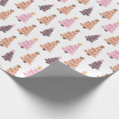 Roze Bruin Zwart Kerstbomen Wit Kerstmis Cadeaupapier (Hoek)