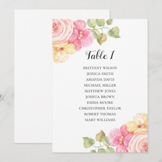 Roze bruinbloemen trouwzittingskaart. Tabel plan Kaart (Voorkant / Achterkant)