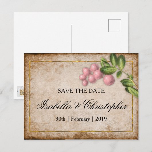  roze bruindraden die de datum opslaan aankondigingskaart (Voorkant / Achterkant)