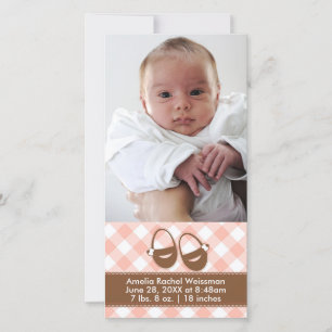 Roze/Bruine Baby Schoentjes - Fotokaart Aankondigi Aankondiging