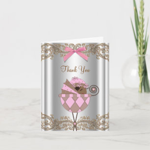 Roze Bruine Baby Shower Bedankkaartjes Bedankkaart