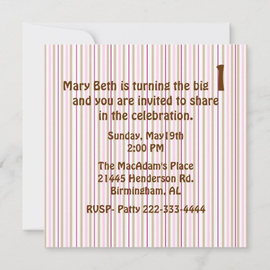 Roze & bruine baby's Foto eerste uitnodiging van e (Achterkant)