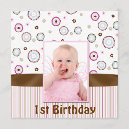 Roze & bruine baby's Foto eerste uitnodiging van e