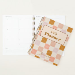 Roze Bruine Beige Geometrische Dagplanner Hoes Planner