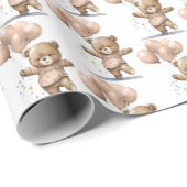 Roze bruine Beren Ballons Baby shower Gift Cadeaupapier (Rol Hoek)
