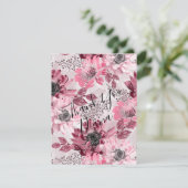 Roze, bruine bloemen. bedankkaart (Staand voorkant)