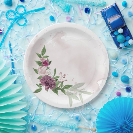 roze bruine bloemen botanisch papieren bordje (Feest)