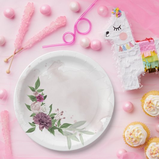 roze bruine bloemen botanisch papieren bordje (Feest)