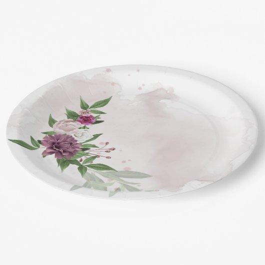 roze bruine bloemen botanisch papieren bordje (Gekanteld)