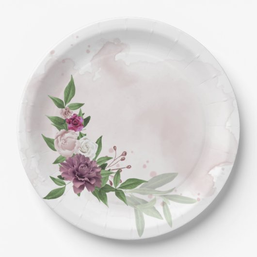 roze bruine bloemen botanisch papieren bordje (Voorkant)