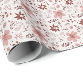 Roze Bruine Bloemen Botanische Moderne Kerst Cadeaupapier (Rol Hoek)