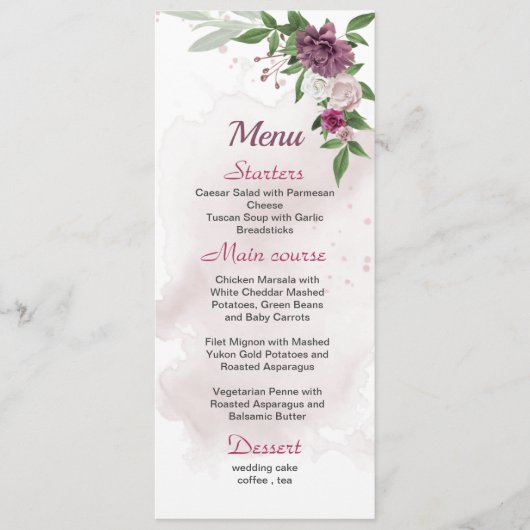 roze bruine bloemen bruin trouwmenu menu (Voorkant)
