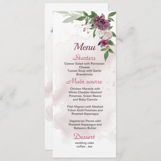 roze bruine bloemen bruin trouwmenu menu (Voorkant / Achterkant)