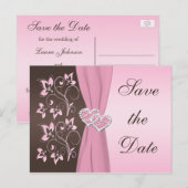 Roze, Bruine Bloemen Harten Save the Date Kaart (Voorkant / Achterkant)