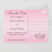 Roze, Bruine Bloemen Harten Save the Date Kaart (Achterkant)